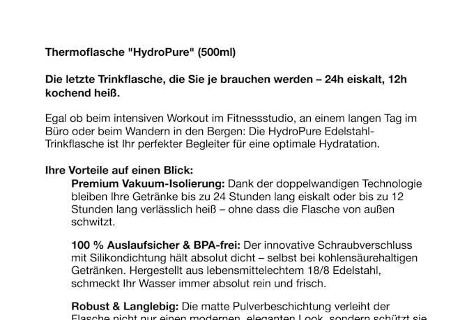write persuasive product descriptions in german